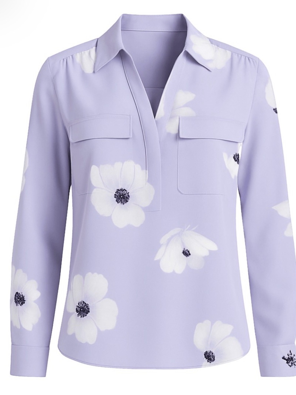 Ann Taylor Lavender Floral Button-Down Shirt - Camp Shirt XL